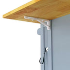53 Grande Isola da Cucina con Rotelle, Ribalta e Presa Elettrica, Carrello da Cucina con Ante, 5 Ripiani Laterali e 5 Ruote, Blu Grigio