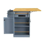 53 Grande Isola da Cucina con Rotelle, Ribalta e Presa Elettrica, Carrello da Cucina con Ante, 5 Ripiani Laterali e 5 Ruote, Blu Grigio