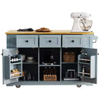 53 Grande Isola da Cucina con Rotelle, Ribalta e Presa Elettrica, Carrello da Cucina con Ante, 5 Ripiani Laterali e 5 Ruote, Blu Grigio