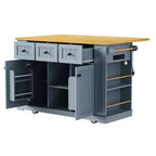 53 Grande Isola da Cucina con Rotelle, Ribalta e Presa Elettrica, Carrello da Cucina con Ante, 5 Ripiani Laterali e 5 Ruote, Blu Grigio