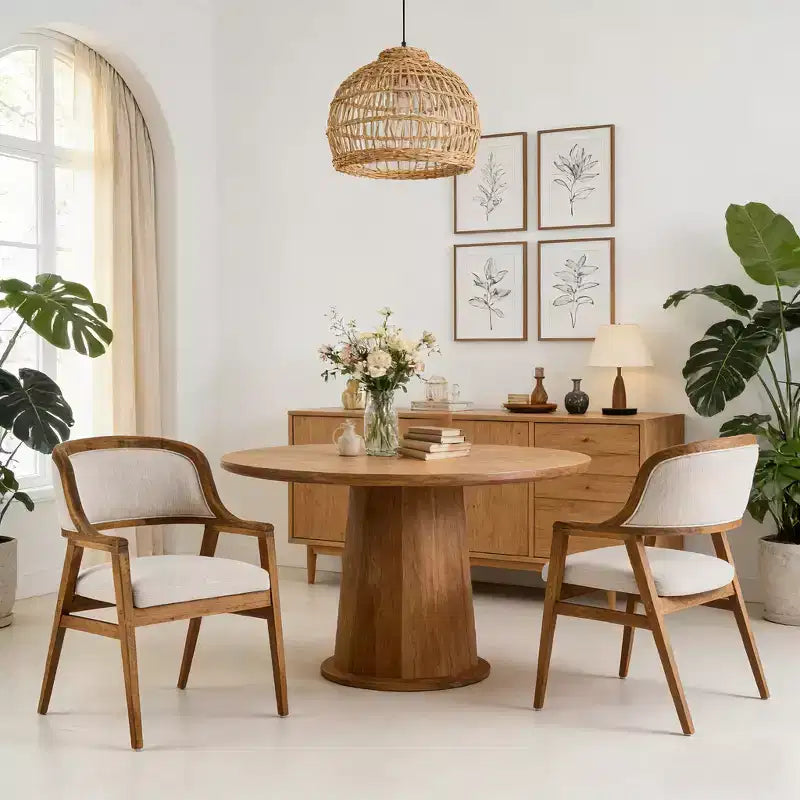 Sedie da pranzo imbottite in legno di gomma Rosa Mid-Century Modern (set da 2)