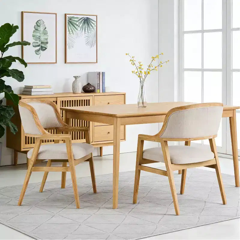 Sedie da pranzo imbottite in legno di gomma Rosa Mid-Century Modern (set da 2)
