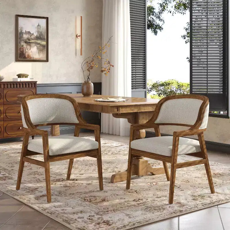 Sedie da pranzo imbottite in legno di gomma Rosa Mid-Century Modern (set da 2)
