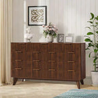Acekool 9 Drawer Dresser with Faux Marble Top, Modern Fluted Chest, Wide Storage Organizer for Bedroom or Living Room, Natural Oak