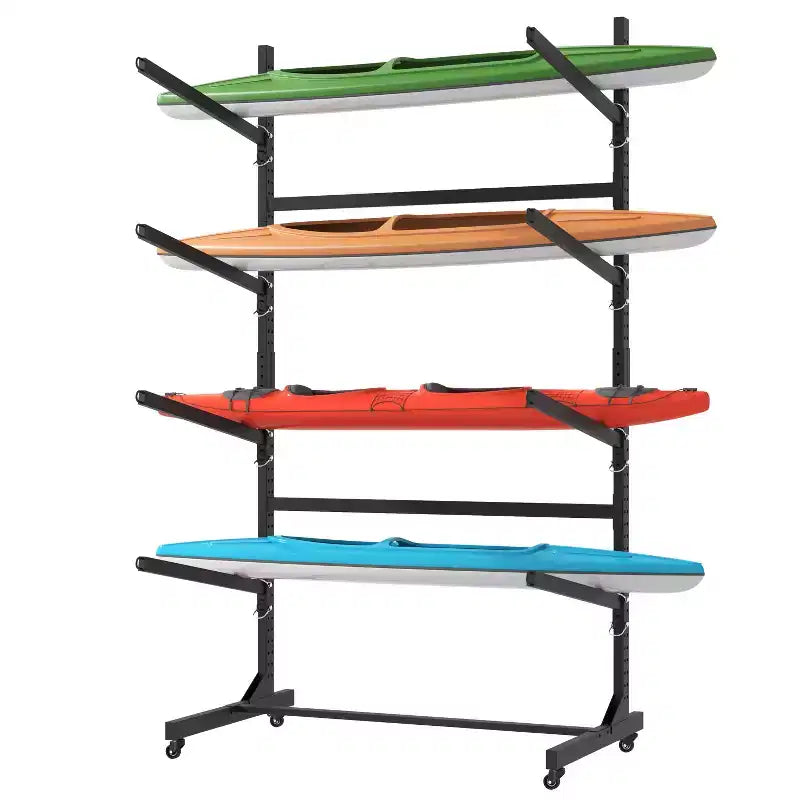 Porta kayak autoportante 80H, supporto regolabile resistente con ruote bloccabili, capacità 4 kayak/canoa/SUP/tavola da surf (nero)