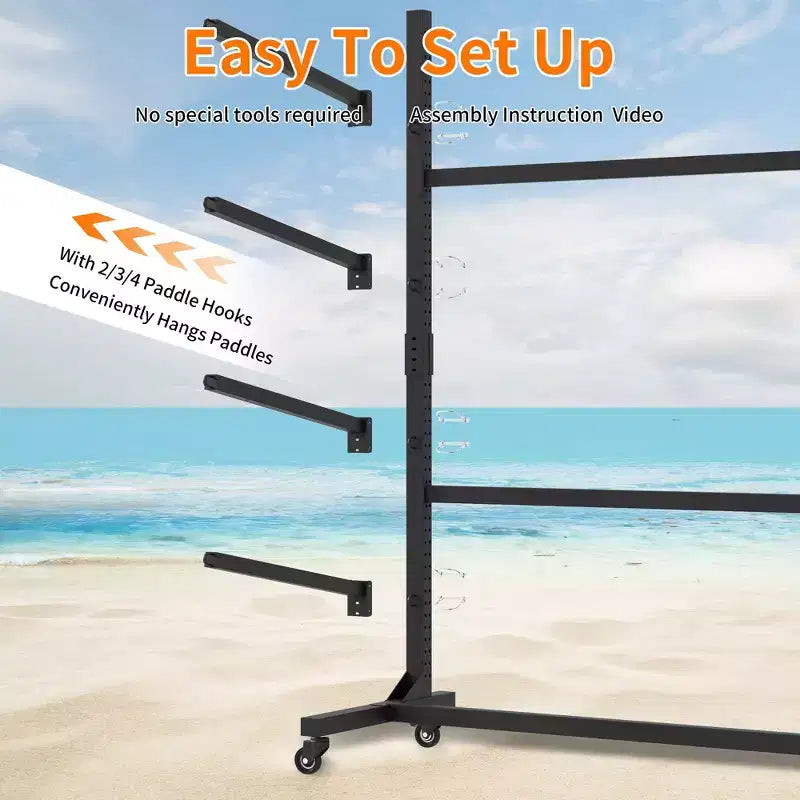 Porta kayak autoportante 80H, supporto regolabile resistente con ruote bloccabili, capacità 4 kayak/canoa/SUP/tavola da surf (nero)