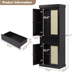 Mobile contenitore alto 69" con ante in rattan e ripiani regolabili, armadio autoportante a 4 ante con cassetto per soggiorno, ufficio, sala da pranzo - Nero