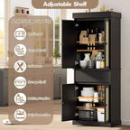 Mobile contenitore alto 69" con ante in rattan e ripiani regolabili, armadio autoportante a 4 ante con cassetto per soggiorno, ufficio, sala da pranzo - Nero