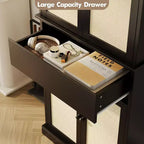 Mobile contenitore alto 69" con ante in rattan e ripiani regolabili, armadio autoportante a 4 ante con cassetto per soggiorno, ufficio, sala da pranzo - Nero