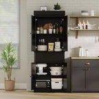 Mobile contenitore alto 69" con ante in rattan e ripiani regolabili, armadio autoportante a 4 ante con cassetto per soggiorno, ufficio, sala da pranzo - Nero