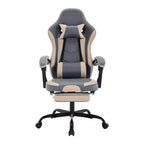MAYEERTY Gaming Chair, Ergonomic Computer Chair with Footrest and Massage Lumbar Support, Height Adjustable Swivel Video Game Chair Blue Beige