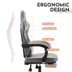 Sedia da Gaming, Sedia da Computer Ergonomica con Poggiapiedi e Supporto Lombare Massaggiante, Sedia da Videogiochi Girevole Regolabile in Altezza Blu Beige