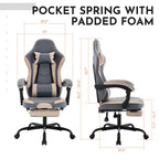 Sedia da Gaming, Sedia da Computer Ergonomica con Poggiapiedi e Supporto Lombare Massaggiante, Sedia da Videogiochi Girevole Regolabile in Altezza Blu Beige