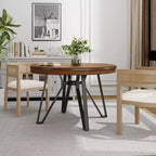 Tavolo da pranzo rotondo con 4 sedie, piano da 119 cm, gambe a forcina, frassino chiaro