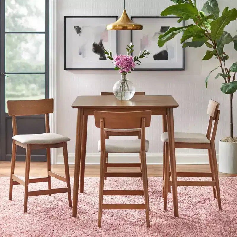 Set da pranzo 5 pezzi Newington, altezza bancone, noce