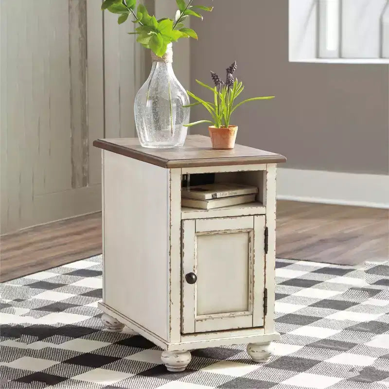 Tavolino Realyn Bianco/Marrone-: Stile Country, Prese Elettriche, Porte USB