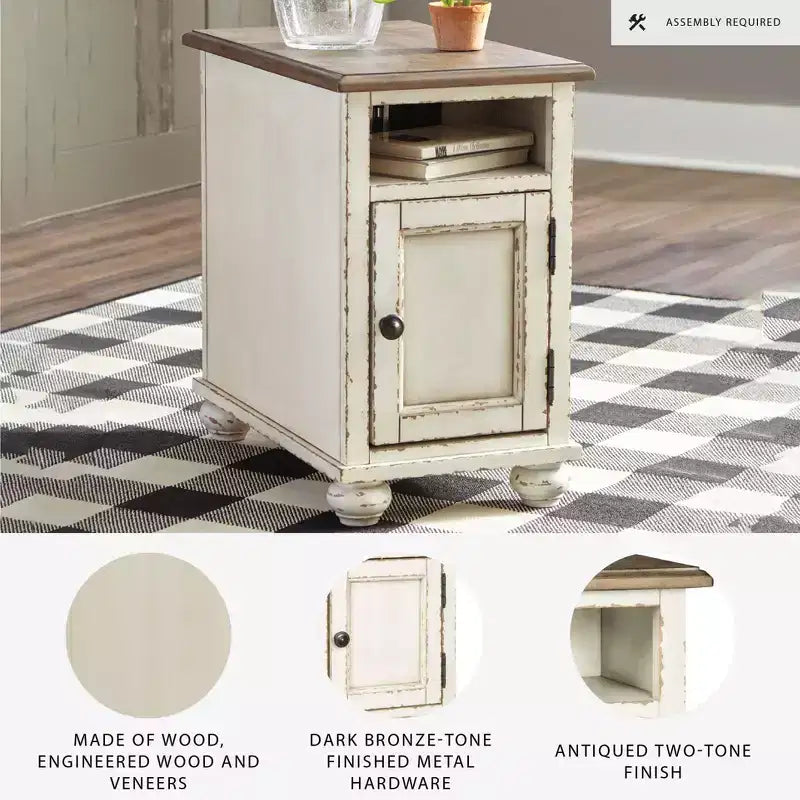 Tavolino Realyn Bianco/Marrone-: Stile Country, Prese Elettriche, Porte USB