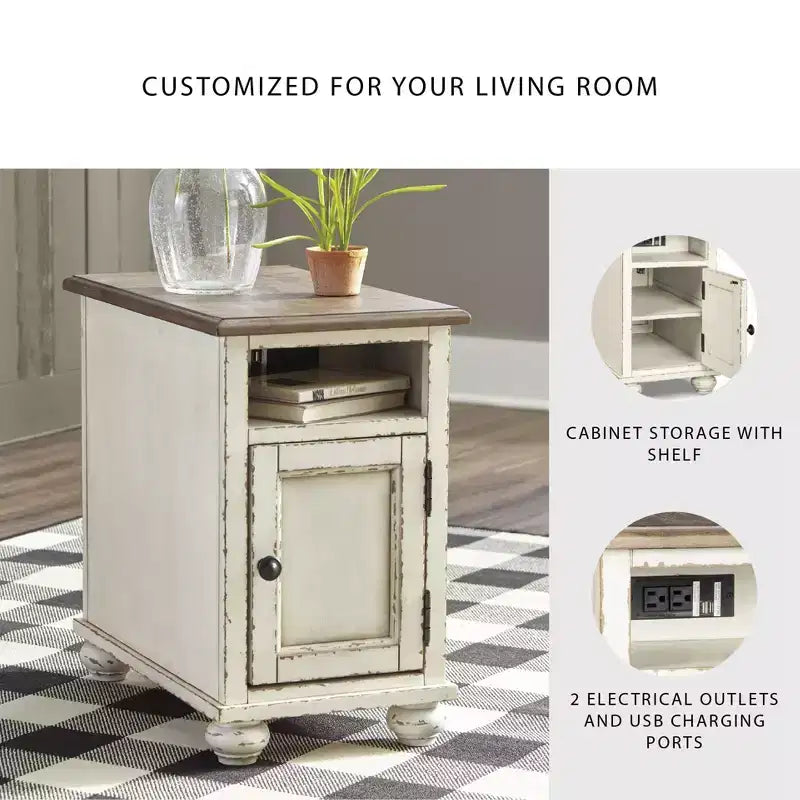 Tavolino Realyn Bianco/Marrone-: Stile Country, Prese Elettriche, Porte USB