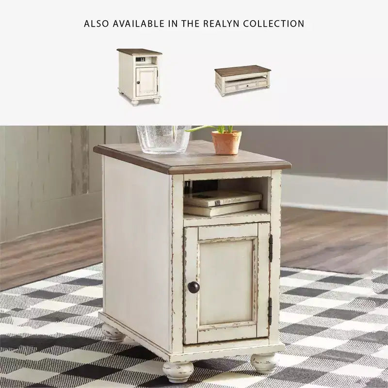 Tavolino Realyn Bianco/Marrone-: Stile Country, Prese Elettriche, Porte USB