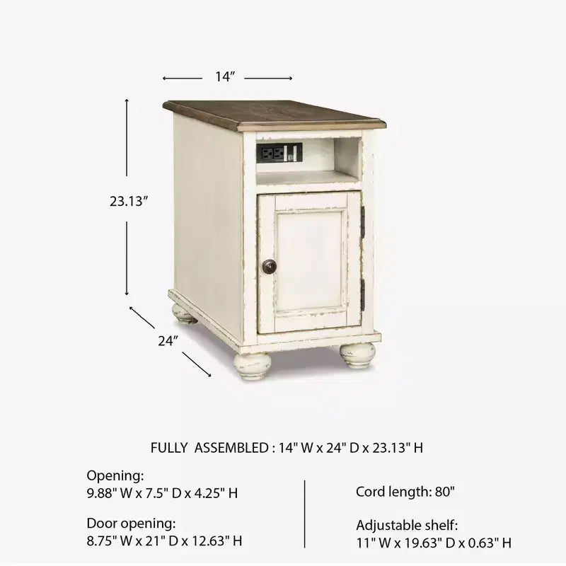 Tavolino Realyn Bianco/Marrone-: Stile Country, Prese Elettriche, Porte USB