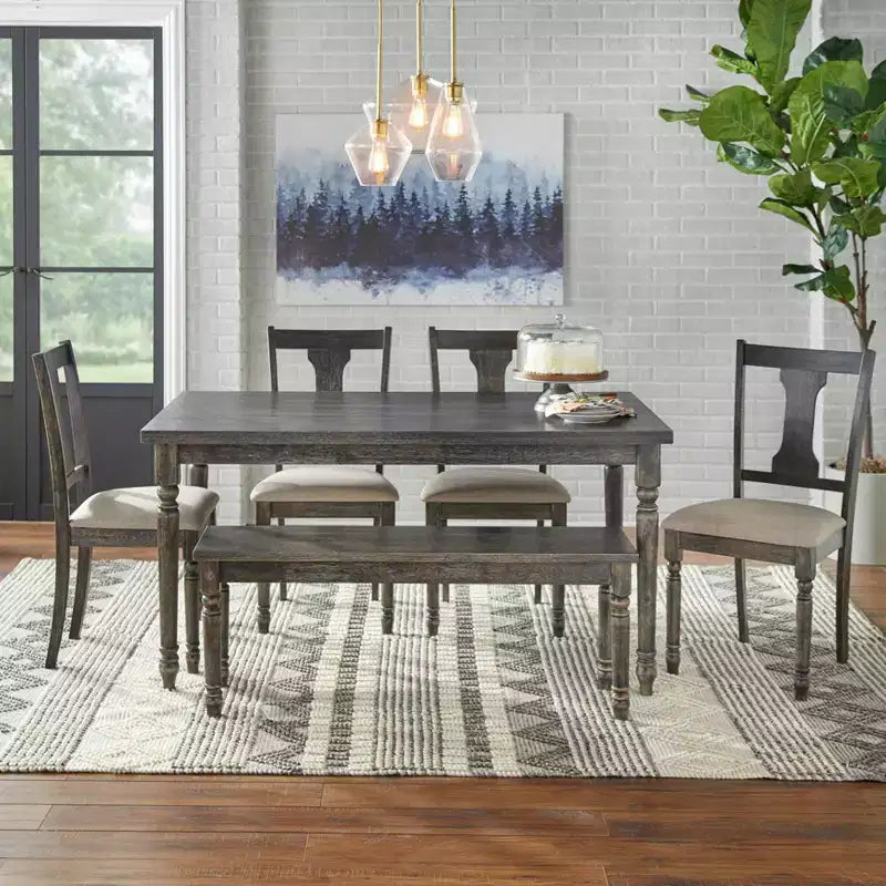 Set da pranzo Burntwood da 6 pezzi con panca